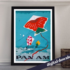 Pan Am Pan American World Airways Vintage Poster - Digital Download - Vintage Travel, Retro, Airline