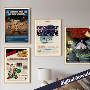 Set of 4 90s Gameboy & SNES Video Game Advert Poster - Digital Download - Retro, Video Games, PC, Console, Arcade
