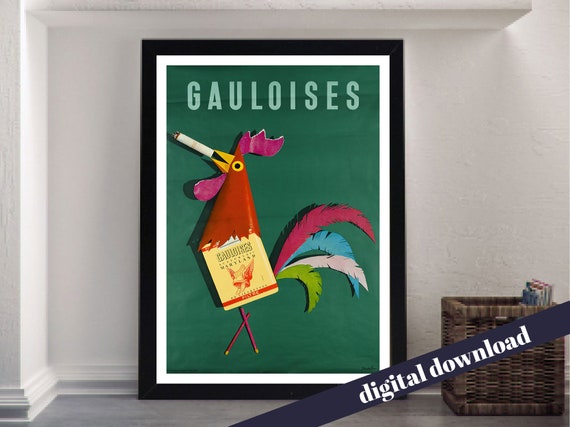 Gauloises French Vintage Cigarette Poster Mid Century Wall Art 24x36