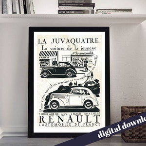 1900s Renault Automobile French Vintage Poster - Digital Printable Download - Mid-Century, Retro, Vintage