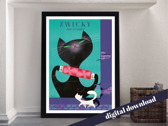 Zwicky Thread Black Cat Purple Poster Print - Printable Download