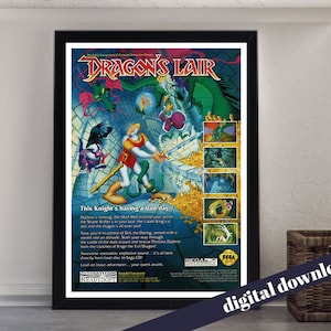 90s DRAGON&#39;S LAIR Video Game Advert Poster - Digital Download - Retro, Video Games, PC, Console, Arcade