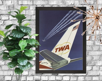 TWA航空ビンテージ オリジナルポスター 60年代 ウエスタン航空 1960年代 アメリカ ヴィンテージ 雑誌 広告 額付