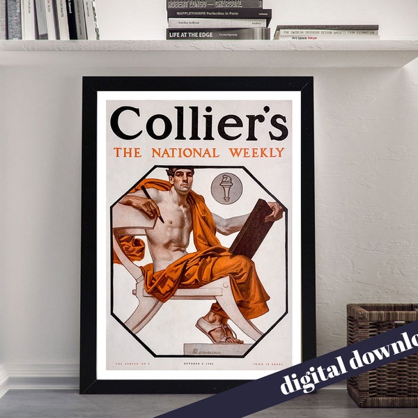 Collier's National Weekly Shirtless Artist Cover Poster - Digital Printable A3 Download - Retro, Vintage