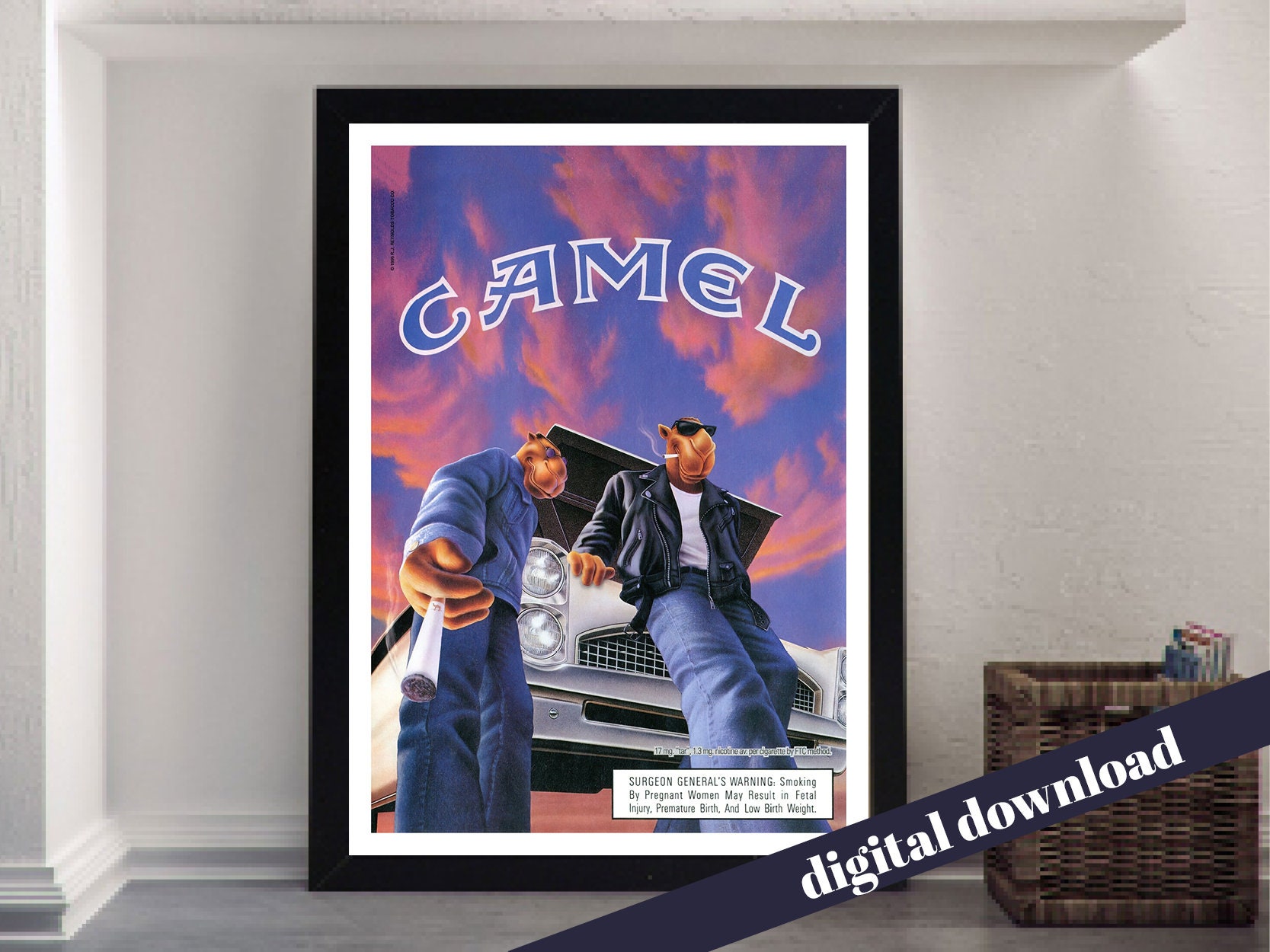 CAMEL Vintage Cigarette Poster - A3 Downloadable Art Print - Vintage, Retro, American, Cigars, Tobacco, Camel