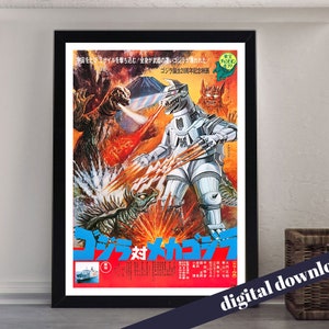 Godzilla vs Mechgodzilla Japanisches Filmplakat - Druckbare Download - Druckbare Kunst - Vintage, Retro, Kaiju, Monster, Gojira, Japan
