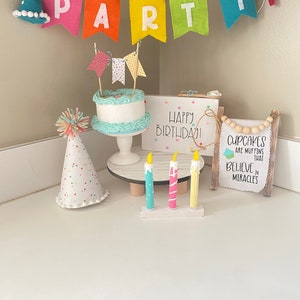 Birthday in a box, tiered tray happy birthday decor , bundle, faux birthday cake, birthday themed decorations, birthday party decorations