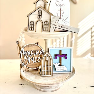 Easter tiered tray|Religious Easter decor|inspirational tiered tray bundle| Easter decor| He is risen|Christian Easter Decor| spring decor