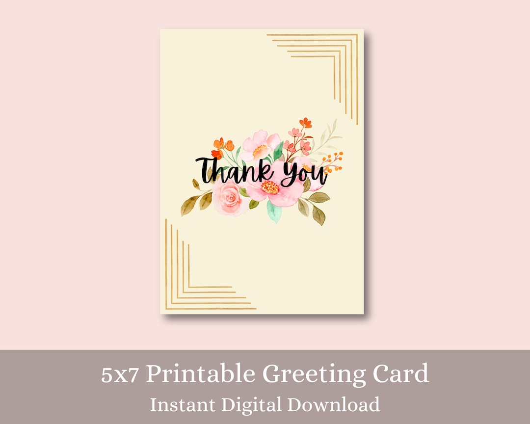 Printable Floral Thank You Card Digital Card Digital Thank - Etsy