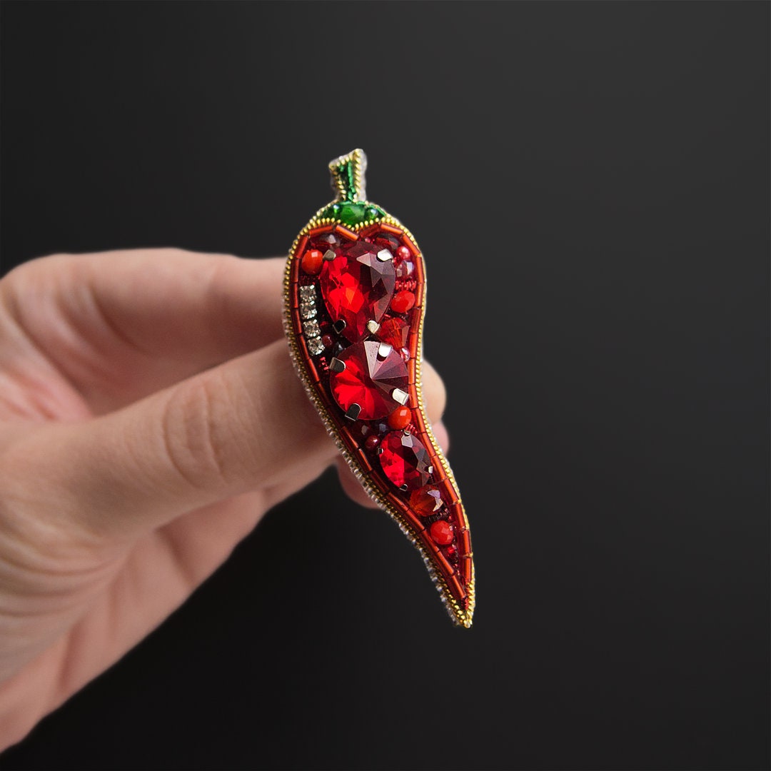 Beaded red chilli pepper brooch Christmas gift idea Pepper Etsy
