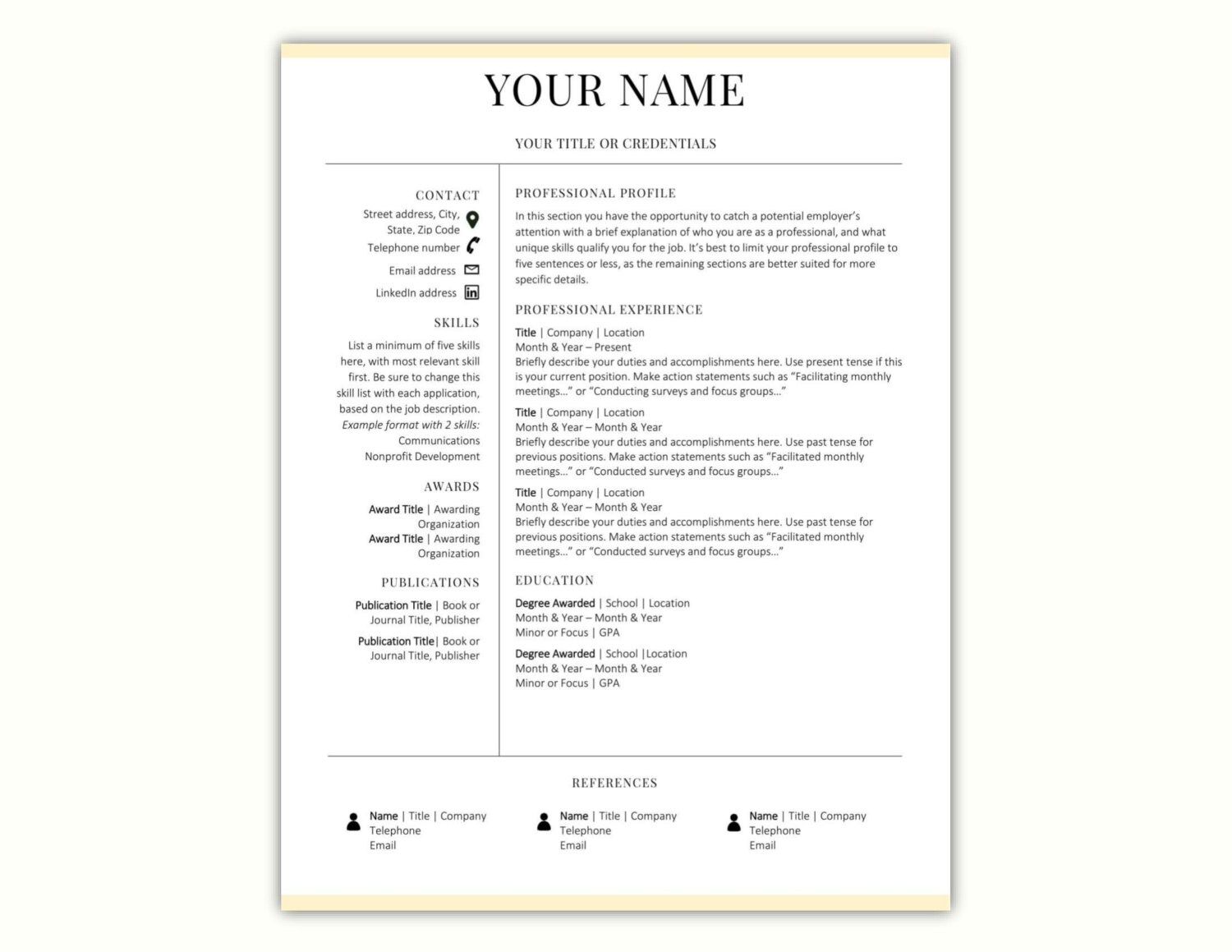 Minimal Resume Template CV Template Word Resume Template CV Etsy
