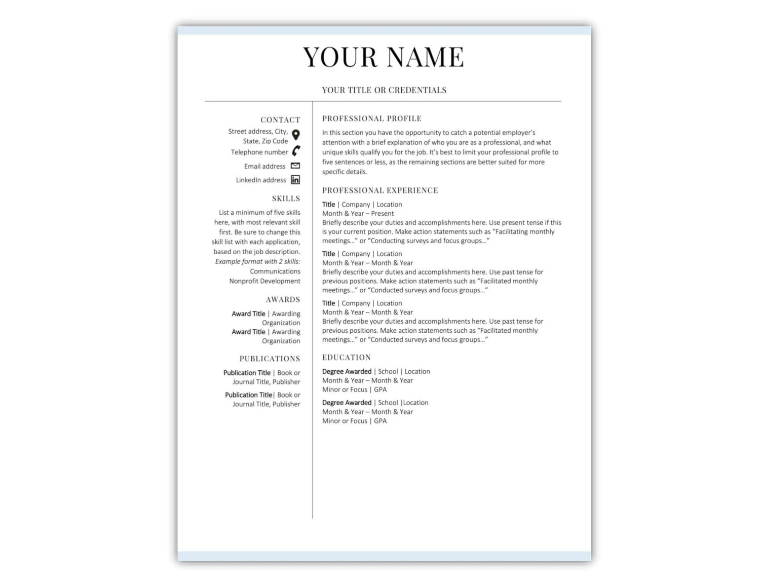 Resume Template Instant Download CV Template Cover Letter Resume CV