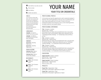 Resume Template CV Template Instant Download Microsoft Word Resume CV Professional Resume Modern Resume 1 Page Resume Word Resume CV Resume