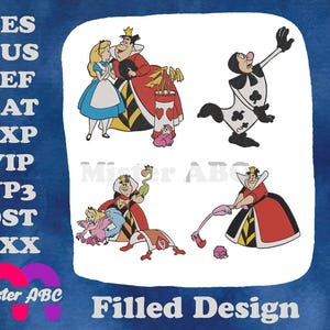 Alice au pays des merveilles Alice avec la reine de lui jeu de cartes soldat flamant rose - Motif de broderie