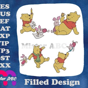 Disney Winnie Pooh Piglet Karte lesen Winter Schal Geschenk Adventure Time Designs - Gefülltes Stickdesign