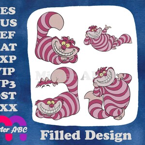 Alice In Wonderland Cheshire Cat More Grinning And Mysterious Floating Poses - Filled Embroidery Design