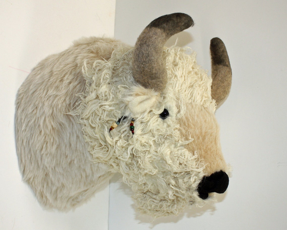 Plush White Buffalo Head Wakan Large Wall Mount | Etsy