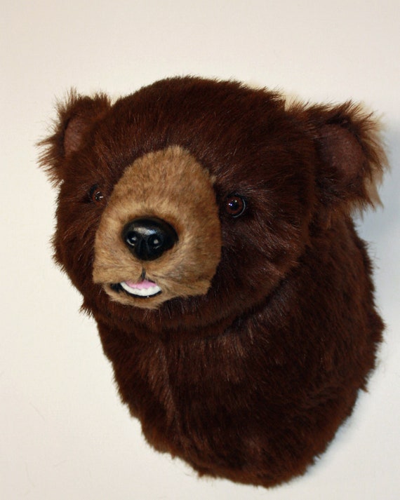 plush bear head wall mount
