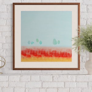 Colourful Turquoise Square Wall Art, Large Square Art, Turquoise and Red Wall Art, Fire and ice Wall Art, Square Format Unframed Wall Art