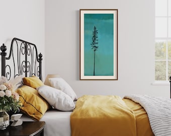 Tall Turquoise Tree Art Print, Large Vertical Wall Decor