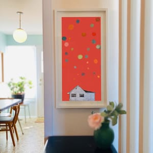 Tall Wall Art Print, Orange Wall Art, Coral Wall Art, Colourful Wall Art, Bright Wall Art, House Art, Whimsical Art, Vertical Wall Art