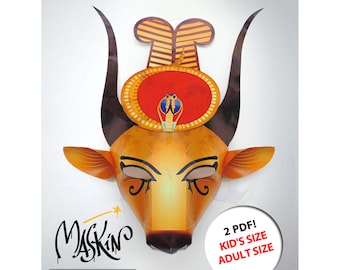 Egyptian mask PRINTABLE pattern. Hathor mask. Cow mask. Mask pattern. Egyptian decoration. Ancient Egypt dress. Paper mask.  Goddess mask