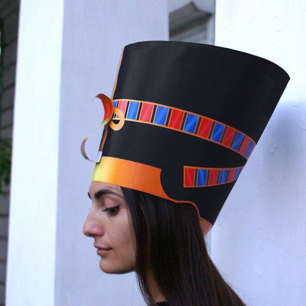 Nefertiti crown in black PRINTABLE pattern, Nefertiti headdress, Nefertiti Headpiece, Nefertiti costume, Nefertiti hat, Halloween mask Party