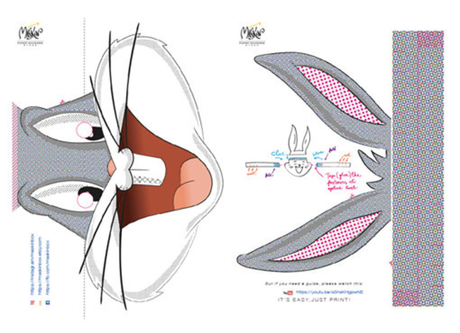 Bunny Mask PRINTABLE Pattern. Bugs Bunny Mask. Rabbit Mask. Etsy Canada