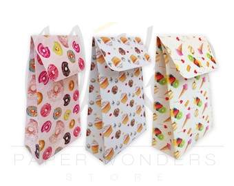 Paper bags PRINTABLE pattern. Paper gifts bag. Favor bags. Gift bags. Cupcake bag. Party bags. Paper pack. Gift packaging. Ice cream bag .
