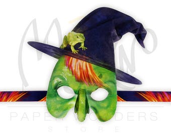 Halloween Witch mask pattern. Halloween PRINTABLE mask. Halloween masquerade mask. Witch costume. Halloween mask women. Halloween mask adult