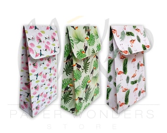 Paper bags PRINTABLE pattern set. Paper gift bags. Favor bags. Gift bags. Flamingo bag. Digital paper pack bags. Paper pack. Gift packaging.