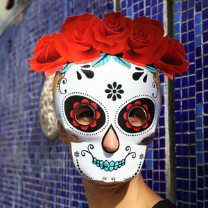 Sugar skull mask PRINTABLE pattern. Day of the Dead mask. Calavera mask. Calavera skull. Day of the dead headpiece. Dia de Muertos mask.