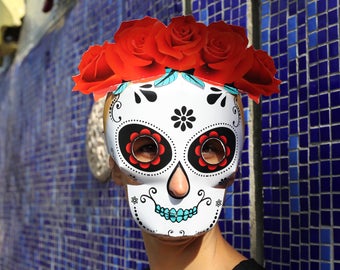 Sugar skull mask PRINTABLE pattern. Day of the Dead mask. Calavera mask. Calavera skull. Day of the dead headpiece. Dia de Muertos mask.