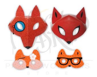 Fox mask PRINTABLE. Fox masquerade mask. Couple masks. Fox party favors. Kids mask. Kids masquerade mask. Animal mask. Fox costume mask. Fox