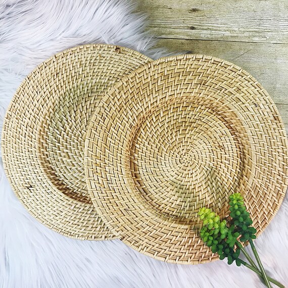 VINTAGE Set of 2 Wicker Straw Thick Sturdy Plate Chargers Boho Etsy