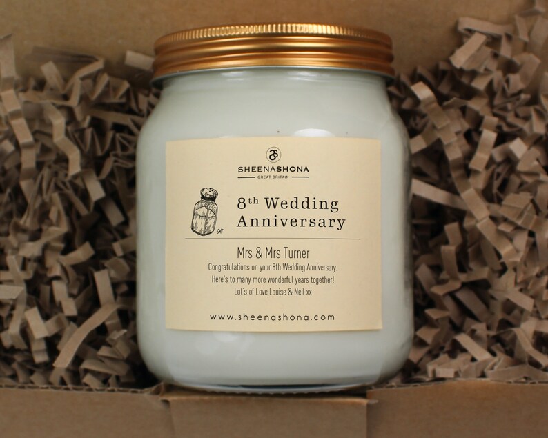 8th Salt Wedding Anniversary Personalised Soya Wax Large Honey Pot