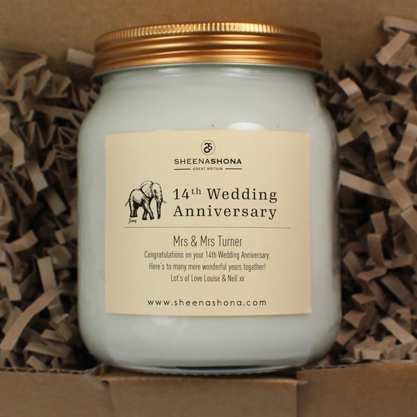 14th Ivory Wedding Anniversary Personalised Soya Wax Large Honey Pot Candle /Wedding Anniversary Gift/ Handmade Candles / Brand Sheenashona