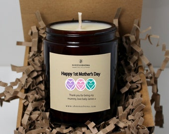 Happy 1st Mother's Day Amber Jar Candle/ Apothecary Personalised Handmade Soya Wax New Mummy Mother's Day Candles/ Brand Sheenashona