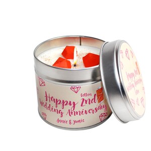 2nd Cotton Wedding Anniversary Scented Soya Wax Candle Tin/ 2nd Wedding Anniversary Handmade Soya Wax Candle Tin/ Brand Sheenashona image 2