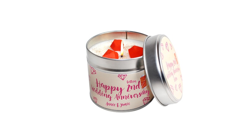 2nd Cotton Wedding Anniversary Scented Soya Wax Candle Tin/ 2nd Wedding Anniversary Handmade Soya Wax Candle Tin/ Brand Sheenashona image 2