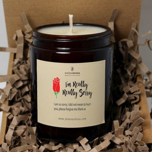 I&#39;m Really Really Sorry Soya Wax Amber Jar Candle/ Apothecary Personalised I&#39;m Really Really Sorry Candle Gift Ideas/ Brand Sheenashona