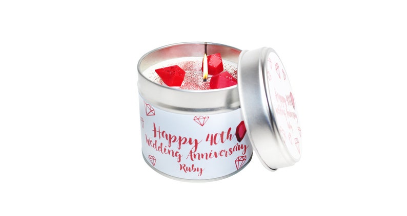 40th Ruby Wedding Anniversary Scented Soya Wax Candle Tin/ Handmade Soya Wax Scented Candle Tin/ Brand Sheenashona image 1