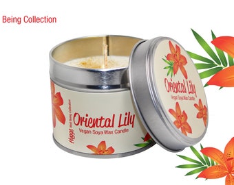 Oriental Lily Hygge Soya Wax Candle Tin/ Luxury Oriental Lily Spicy Hygge Soya Wax Candle Gift / Brand Sheenashona