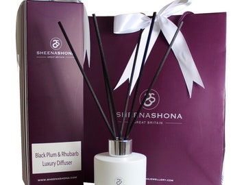 Black Plum & Rhubarb Luxury Reed Diffuser/ Gift Boxed Oil Reed Diffuser/ Scented Fruity Aroma DiffuserGift/ New Home Gift/ Brand Sheenashona