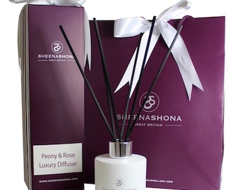 Peony & Rose Luxury Oil Reed Diffuser/ Gift Boxed Oil Reed Diffuser/ Aroma Floral Diffuser Gift/ New Home Gift/ Brand Sheenashona