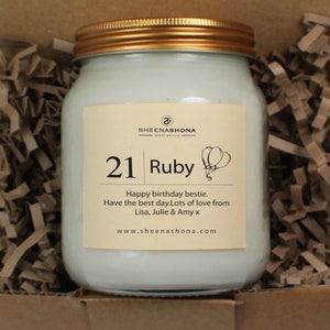 Age 21 Happy Birthday Soya Wax Candle/Choose Your Candle Jar and Fragrance & Add Your Add, Name And Personalised Message/ Brand Sheenashona