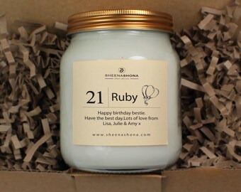 Age 21 Happy Birthday Soya Wax Candle/Choose Your Candle Jar and Fragrance & Add Your Add, Name And Personalised Message/ Brand Sheenashona