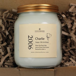 18th Happy Birthday By Birth Year Soya Wax Candle/Choose Your Candle Jar and Fragrance & Add Your Personalised Message/ Brand Sheenashona