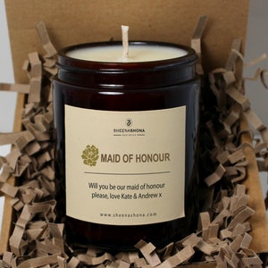 Maid of Honour Soya Wax Amber Jar Candle/ Apothecary Personalised Maid of Honour Candle Gifts/ Handmade Scented Candles/ Brand Sheenashona