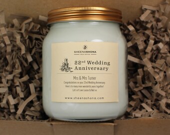 22nd Copper Wedding Anniversary Personalised Soya Wax Large Honey Pot Candle /Wedding Anniversary Gift/ Handmade Candles / Brand Sheenashona